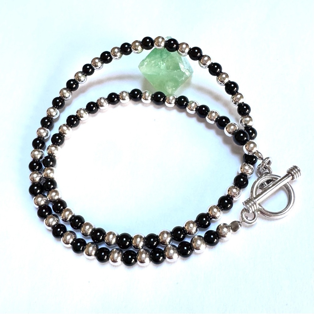 SILPADA Necklace Onyx Sterling Silver Alternating Beads N0341 Toggle V.GOOD COND
